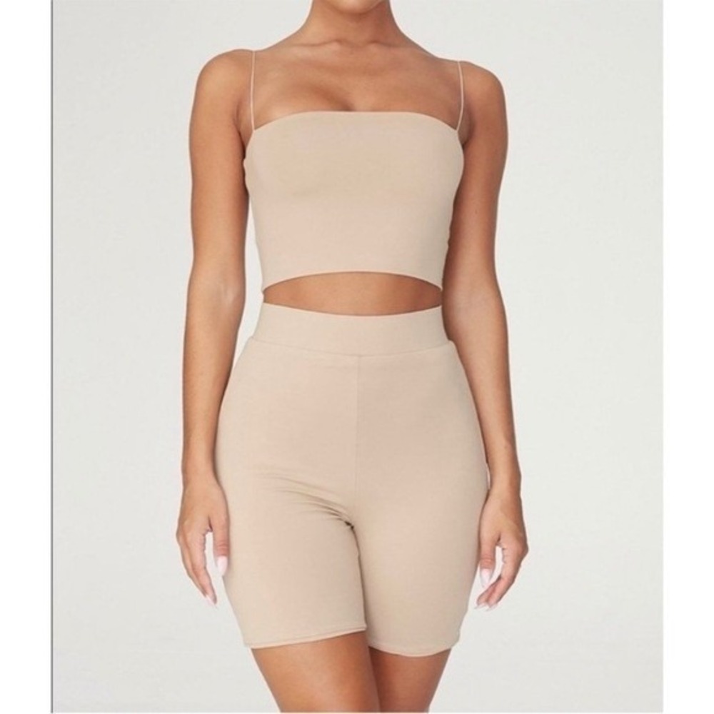 Meshki Women's Cream Tan Cameryn High Wasited Bike Shorts Size Small
